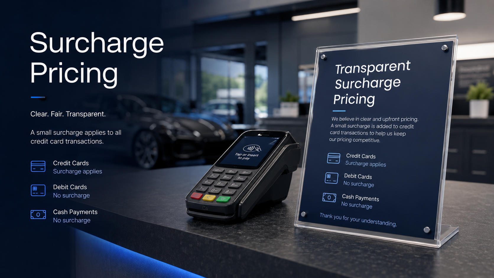 Transparent surcharge pricing counter display